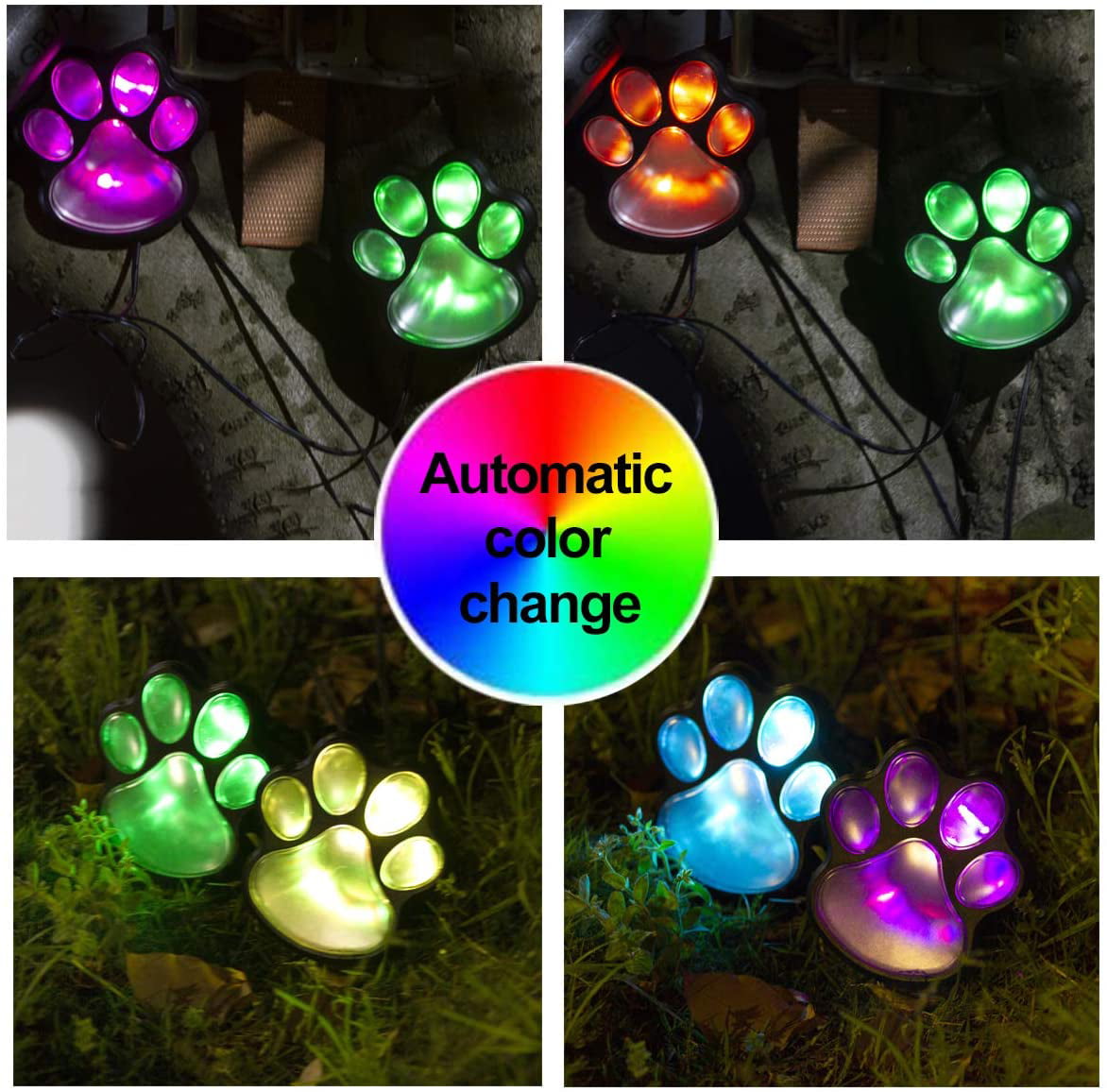 Set of 4 Dog,Cat,Puppy Animal Garden Lights Paw Lamp for Pathway,Lawn,Yard,Outdoor Decorations-Solar Paw White LED Paw Print Solar Lights