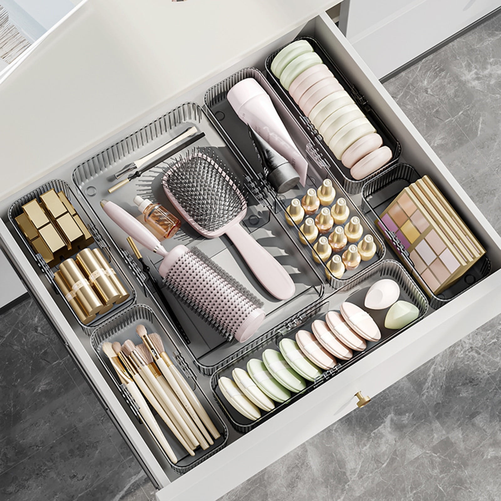 A Large Expandable Kitchen Drawer Organizer Adjustable Divider Clear Plastic Storage Box For Utensils Cutlery Office Supplies Multiple Compartments 14.17 Inches