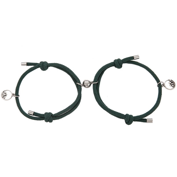 Muyoka Pulsera magnética para parejas, ajustable, atrayente, a juego, hecha a mano, cuerda, parejas, pulseras, cadena, amor, joyería, regalos para pareja, novio, novia, mejor amigo, verde Muyoka Hogar