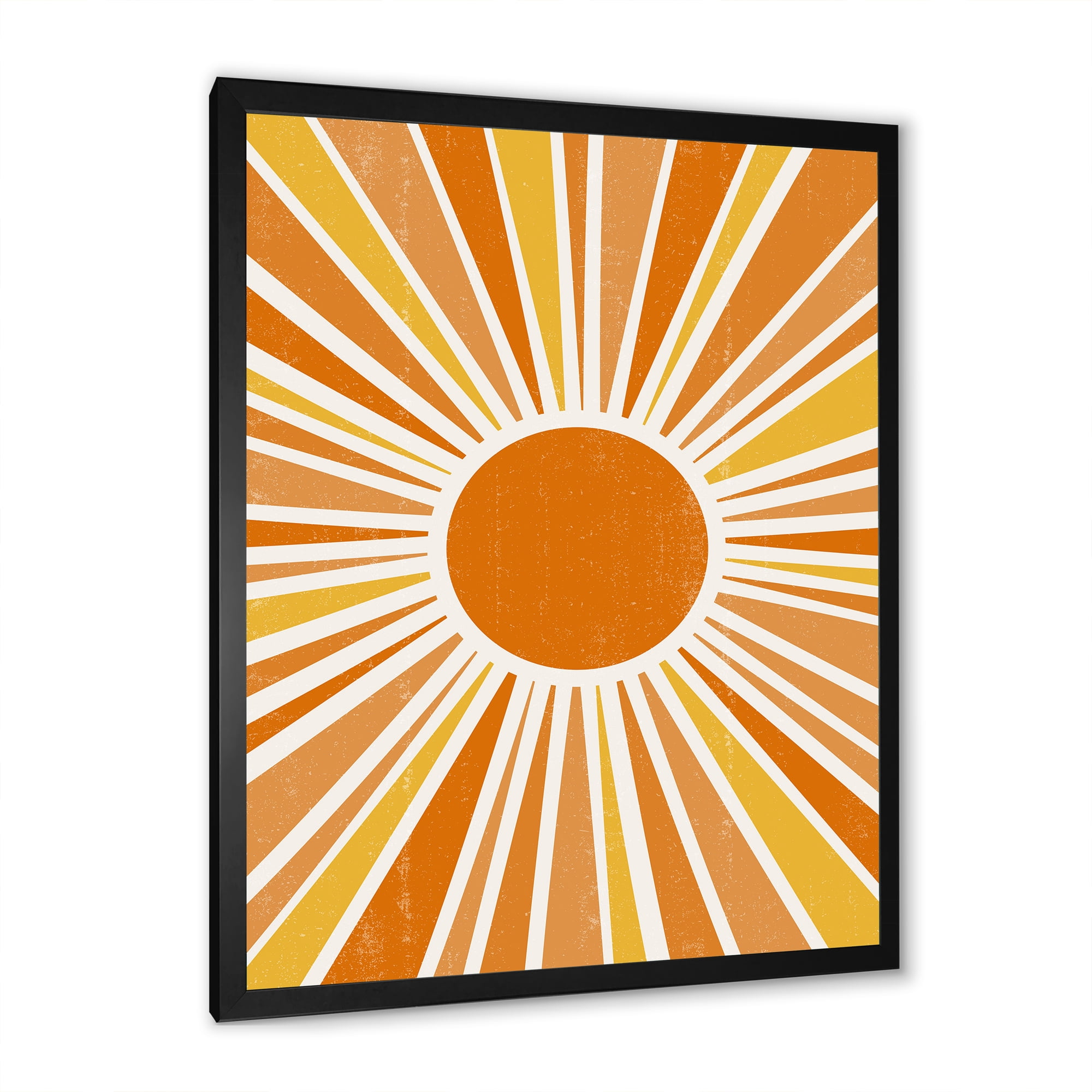 Designart 'Minimal Bright Shining Orange Sun Rays I' Modern Framed Art Print