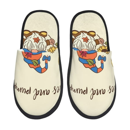 Balery Autumn Gnomes1 Slient Indoor Furry Fleece Comfort House Shoes Soft Non-Slip Home Shoes Cotton slippers House Slippers-- Medium