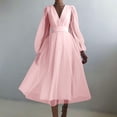 thumbnail image 1 of FcBaudy Robe Longue à Manches Longues Col en V, Robes d'Été pour Femmes, Robes pour Femmes Col en V Taille Haute Élastique Robe de Mariage Longue Jupe Robe Taille Femme, 1 of 6