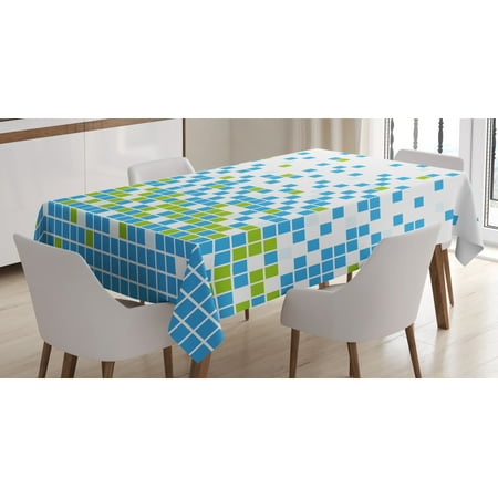 

Ambesonne Modern Tablecloth Rectangular Table Cover Mosaic Grid Pixel Art 60 x84 Lime Green Aqua White