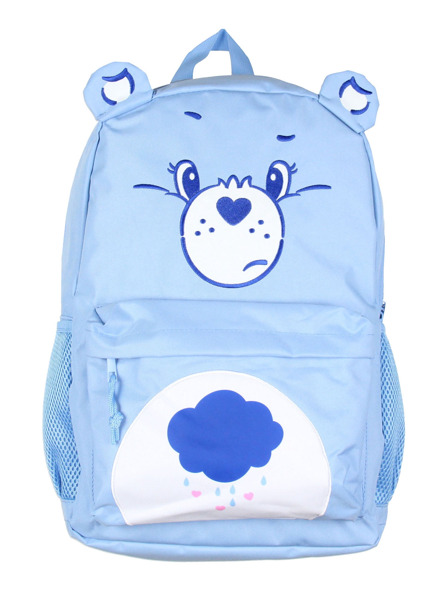 Care Bears Backpack Grumpy Bear Embroidered Face with Rain Cloud Belly Badge and 3D Ears Laptop School Travel Backpack