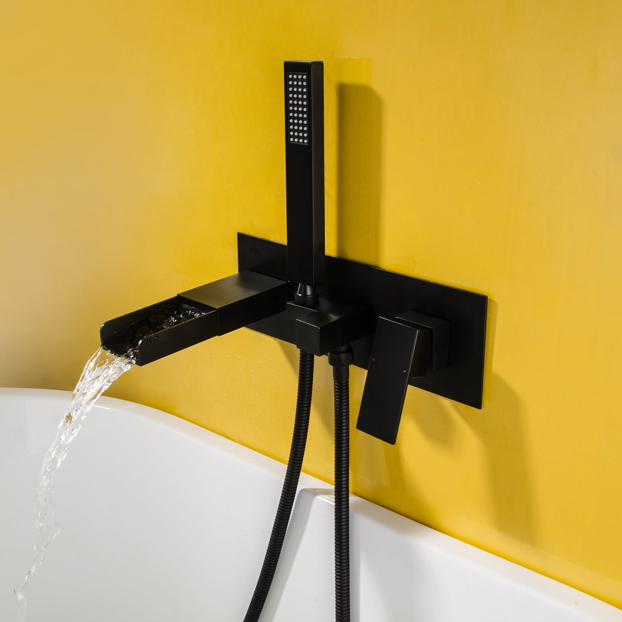 Wall Mounted Bathroom Bathtub Faucet with Hand Shower, Single Lever Handles Channel Tub Filler with Rough-in Valve