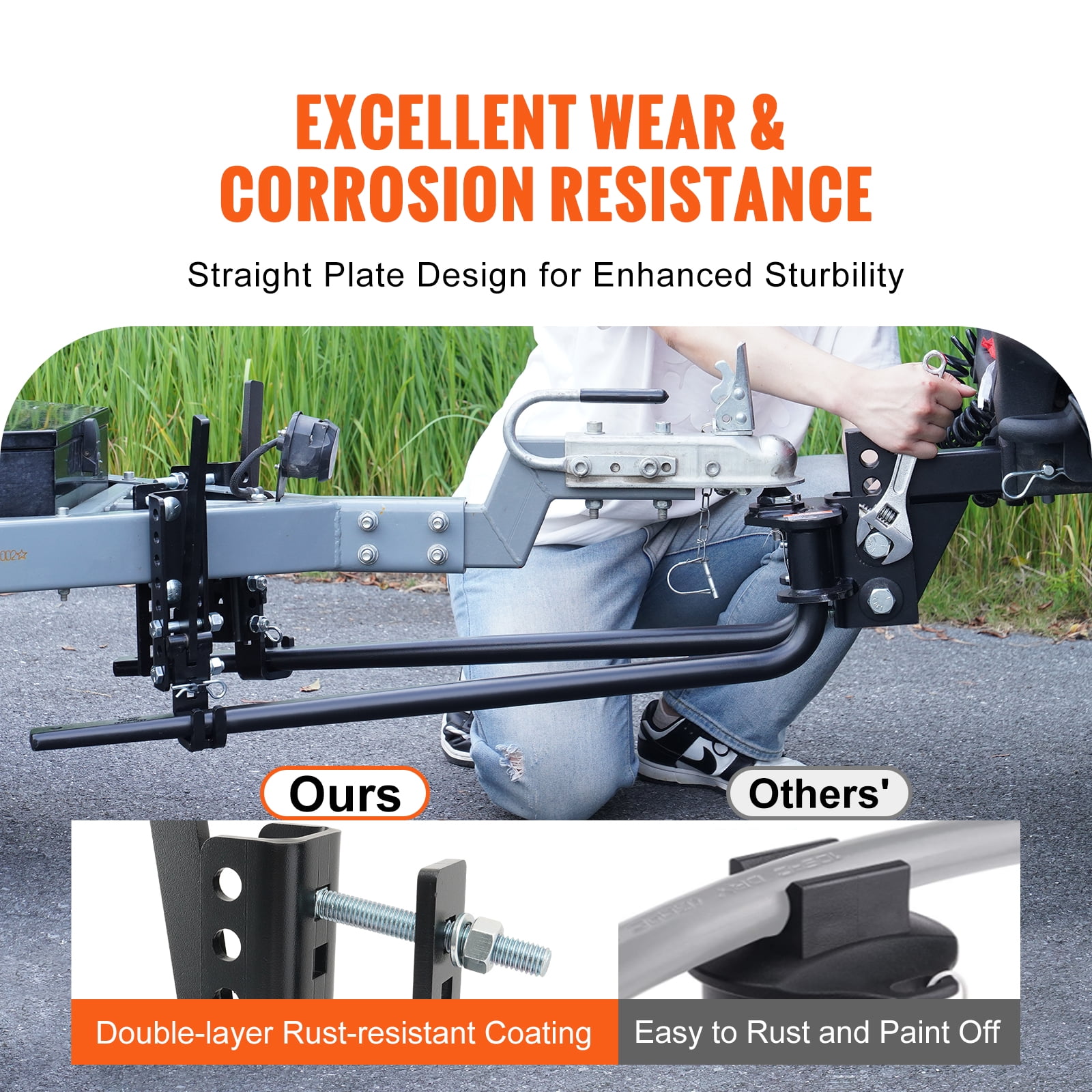 VEVOR Weight Distribution Hitch, 1,500 lbs Weight Distributing Hitches Kit with Sway Control for Trailer, 2-In Solid Steel Shank, 2-5/16 in Alloy Steel Ball, Powder Coated Load Leveling Hitch, Black