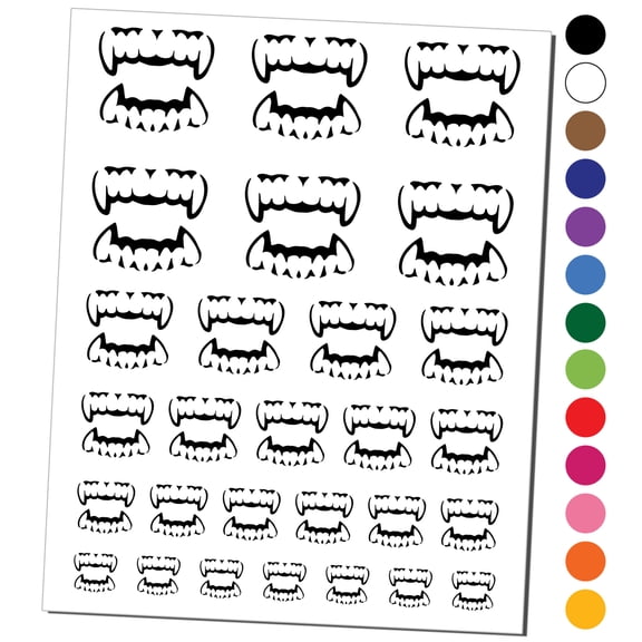 Vampire Teeth Fangs Jaws Mouth Halloween Water Resistant Temporary Tattoo Set Fake Body Art Collection - Light Blue