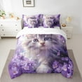 thumbnail image 2 of Manfei Cartoon Cat Lover Twin Bedding Sets 7-Piece, Kawaii Kitten Animal Bedding Comforter Set, Dreamy Purple Floral Reversible Sheet Sets, Luxury Bedroom Decor, 2 of 7