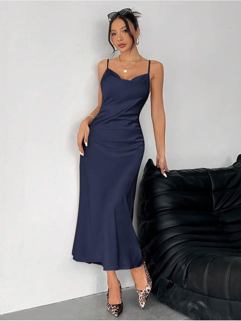 manhattan slip formal dress navy Cowl Neck Dress​ fashion dresses