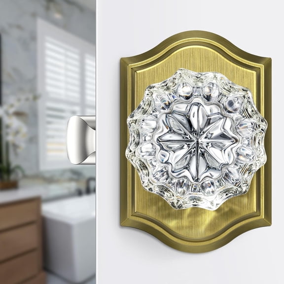 Klamerit Glass Crystal Door Knobs Interior, Antique Brass Crystal Door Knobs with Lock for Privacy Use, Vintage Crystal Glass Doorknob