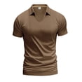 thumbnail image 2 of Shirts for Men Solid Color V Neck Short Sleeve Casual Beach Vacation Summer Hippie Tops Brown Mens Tshirts, 2 of 8