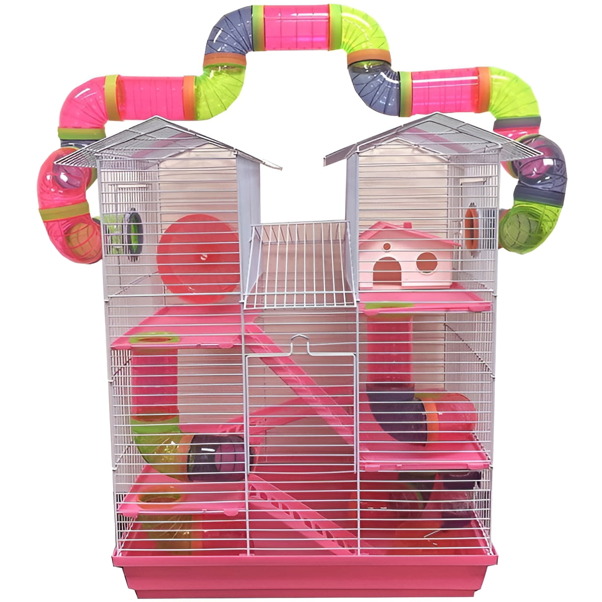 Large 5-Floors Crossover Twin Tower Tube Tunnel Cage Hamster Mouse Habitat Home Rodent Gerbil Mice Rat Full Accessories