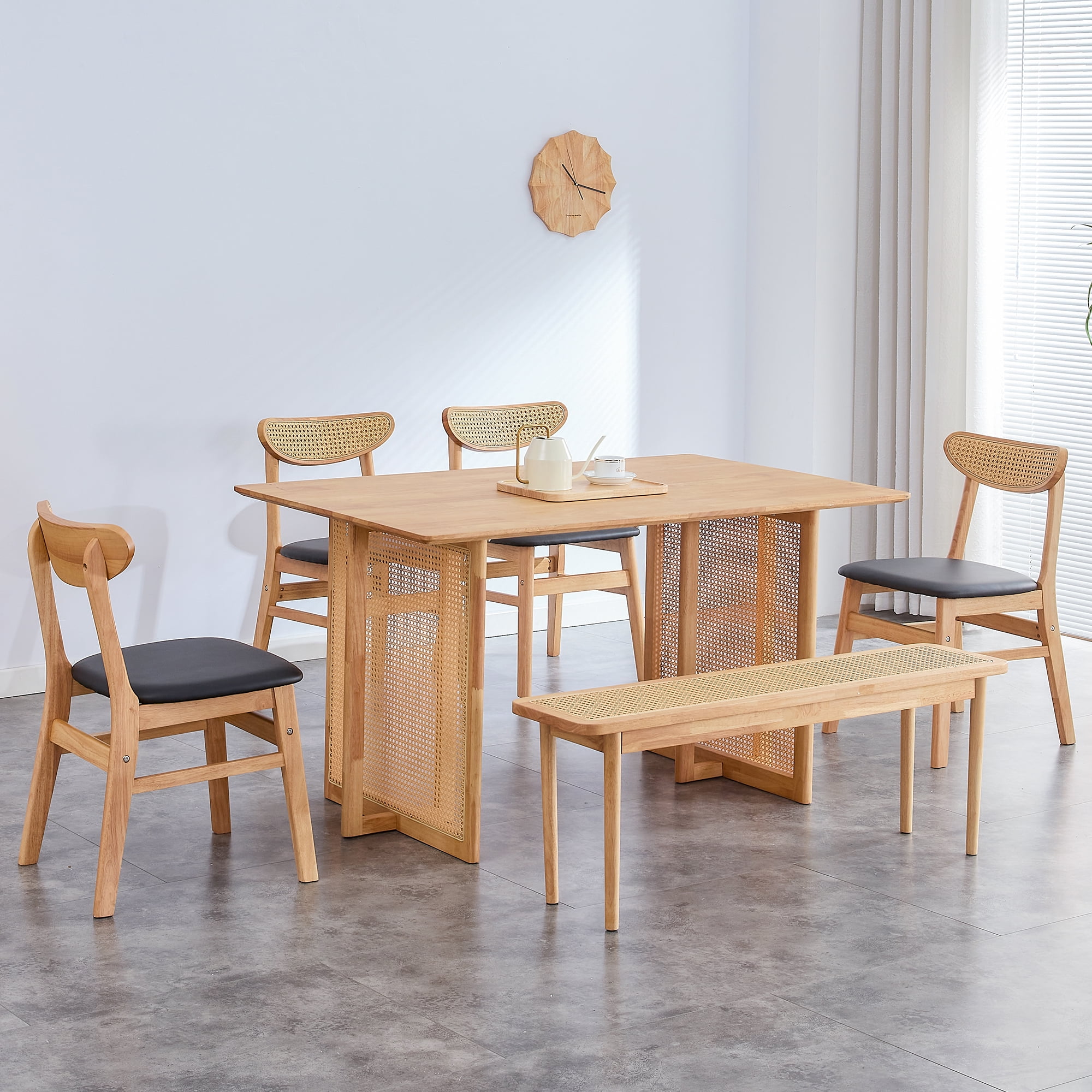 Kadyn 6 Piece Dining Table Set, Solid Wood DiningTable and 4 Chairs with 1 Bench, Kitchen Table Set for 6 Persons, Natural Wood Wash Kadyn 6 Piece Dining Table Set, Solid Wood DiningTable and 4 Chairs with 1 Bench, Kitchen Table Set for 6 Persons, Natural Wood Wash