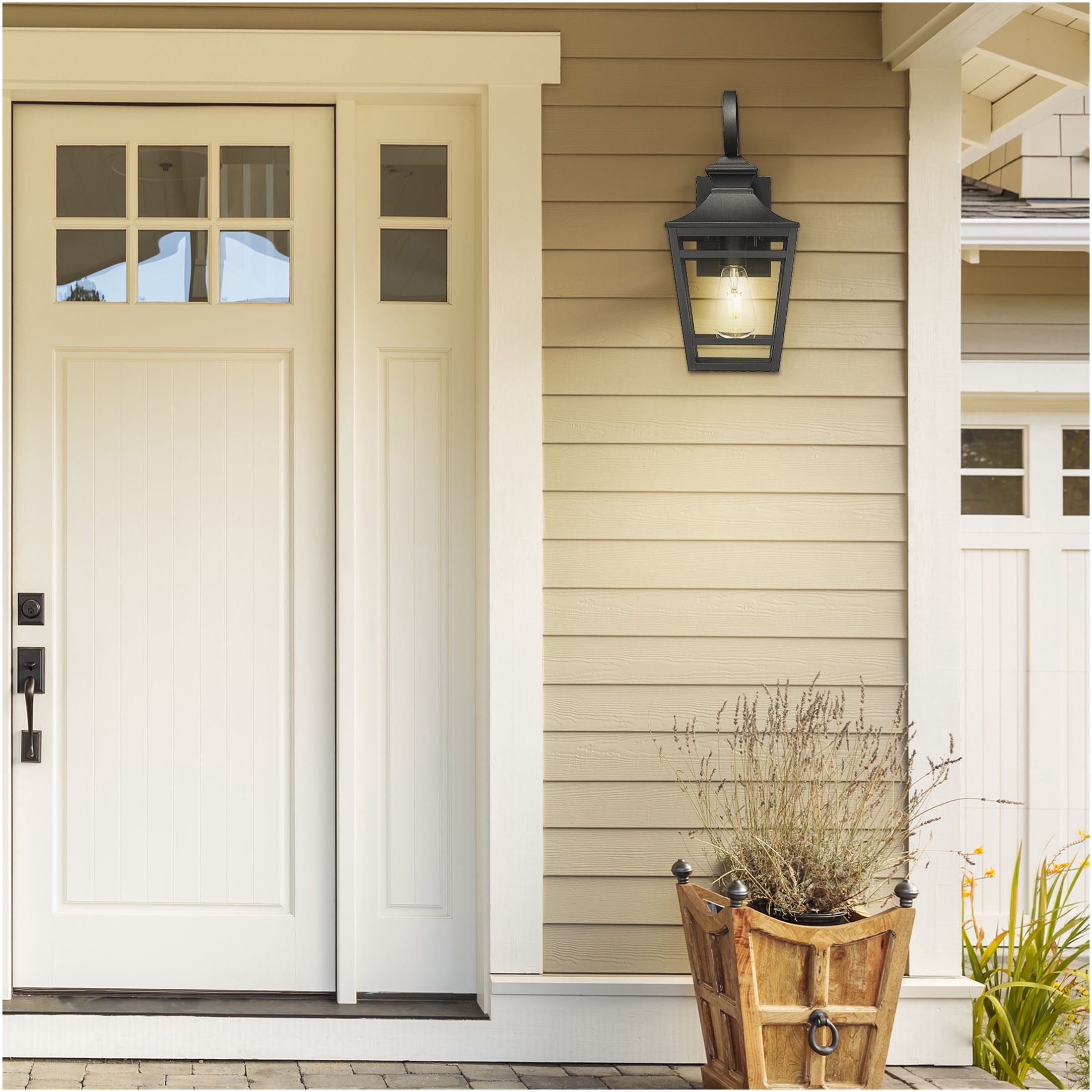 JERFIT 2-Pack Modern Outdoor Wall Lights, Black Aluminum Sconce with Clear Glass, Waterproof Exterior Lighting for Porch, Garage, Patio, Entryway, E26 Base