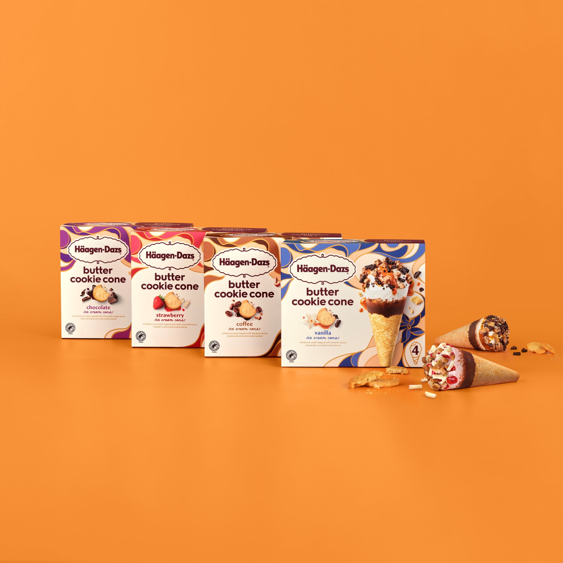 Haagen Dazs Coffee Butter Cookie Ice Cream Cone Dessert, 4 Count Package