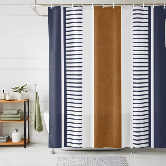 Shower Curtains for Bathroom, Modern Brown Blue Waterproof Fabric Shower Curtain, Boho Contemporary Geometric Striped Decorative Bathroom Curtain for Bathtub, 36"x72", No Hooks Included