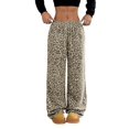 thumbnail image 2 of Pantalones Rectos con Estampado de Leopardo A Cuadros para Mujer, Cintura Elástica, Estilo Y2K, con Bolsillos. Leopardo S, 2 of 10