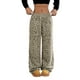 thumbnail image 2 of Pantalones Rectos con Estampado de Leopardo A Cuadros para Mujer, Cintura Elástica, Estilo Y2K, con Bolsillos. Leopardo XL, 2 of 10