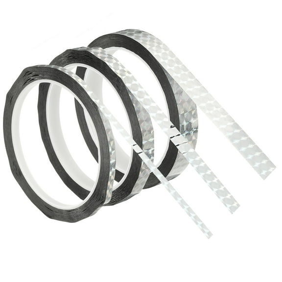 Prism Tape, 3 Rolls Holographic Metalized Reflective Self-Adhesive for DIY Art Craft Wrapping Wall Decoration, Silver(55 yards,5/10/15mm)