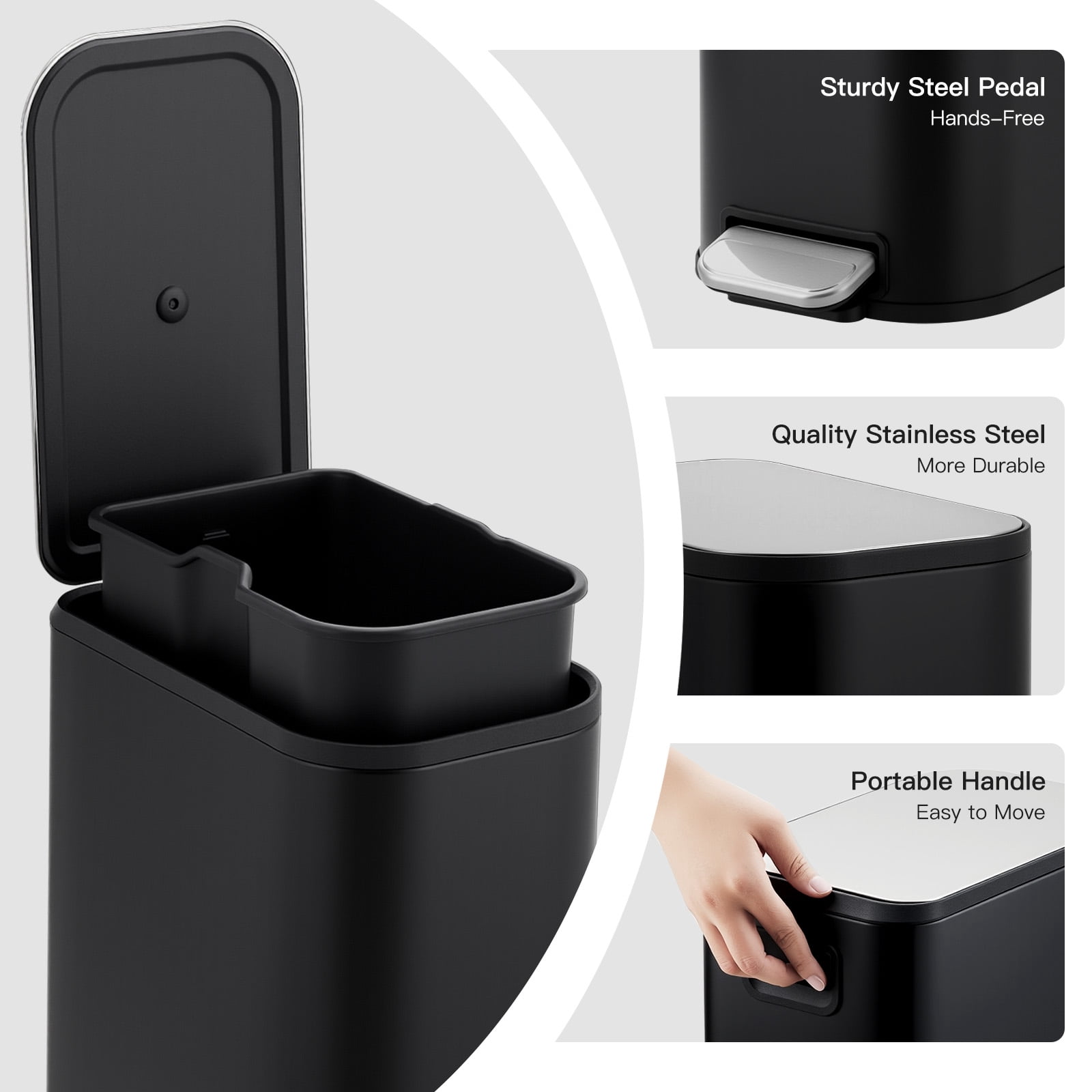 Bathroom Trash Can, 1.3 Gallon (5 L) Small Trash Bin with Lid, Slim for Small Spaces, Stainless Steel Garbage Can, Soft Close, for Home and Office