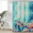 thumbnail image 2 of Extra Long Shower Curtain 72x84 Inch, Ocean Turtle Shower Curtain Waterproof Bathroom Decor Coastal Coral Colorful Coral Watercoloor Fabric Bath Curtain Set Accessories with Hooks, 2 of 6