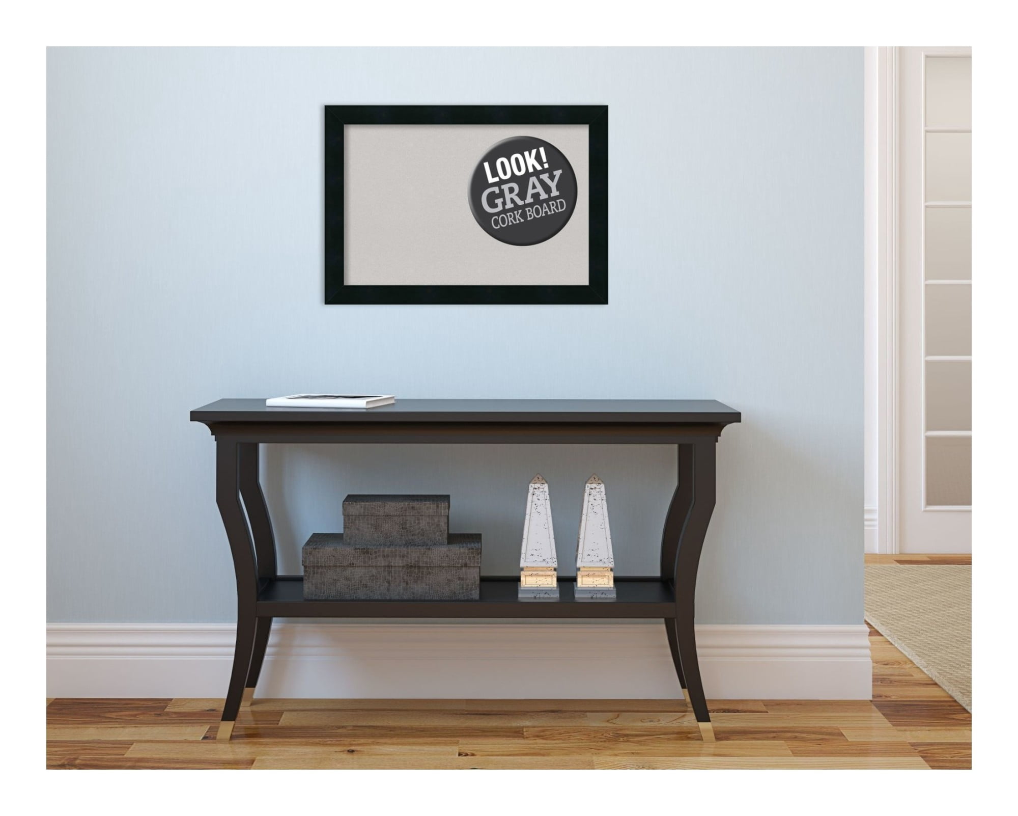 Amanti Art Black Cork Board Wood Framed Mezzanotte Black Bulletin Board 20 in. x 14 in.