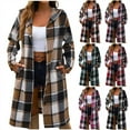 thumbnail image 4 of Baberdicy Women's Plus Size Long Hooded Trench Coat, Warm Plaid Wool Blend Overcoat , Plaid Hooded Trench, Long Wool-Blend Coat, Plus-Size Overcoat Khaki L, 4 of 5