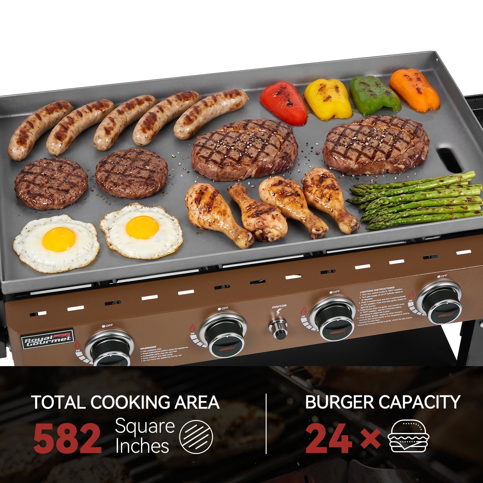 Royal Gourmet GB4001FY 4-Burner Propane Griddle with Folding Side Shelves for Outdoor Flat Top Griddle, Bronze Gold