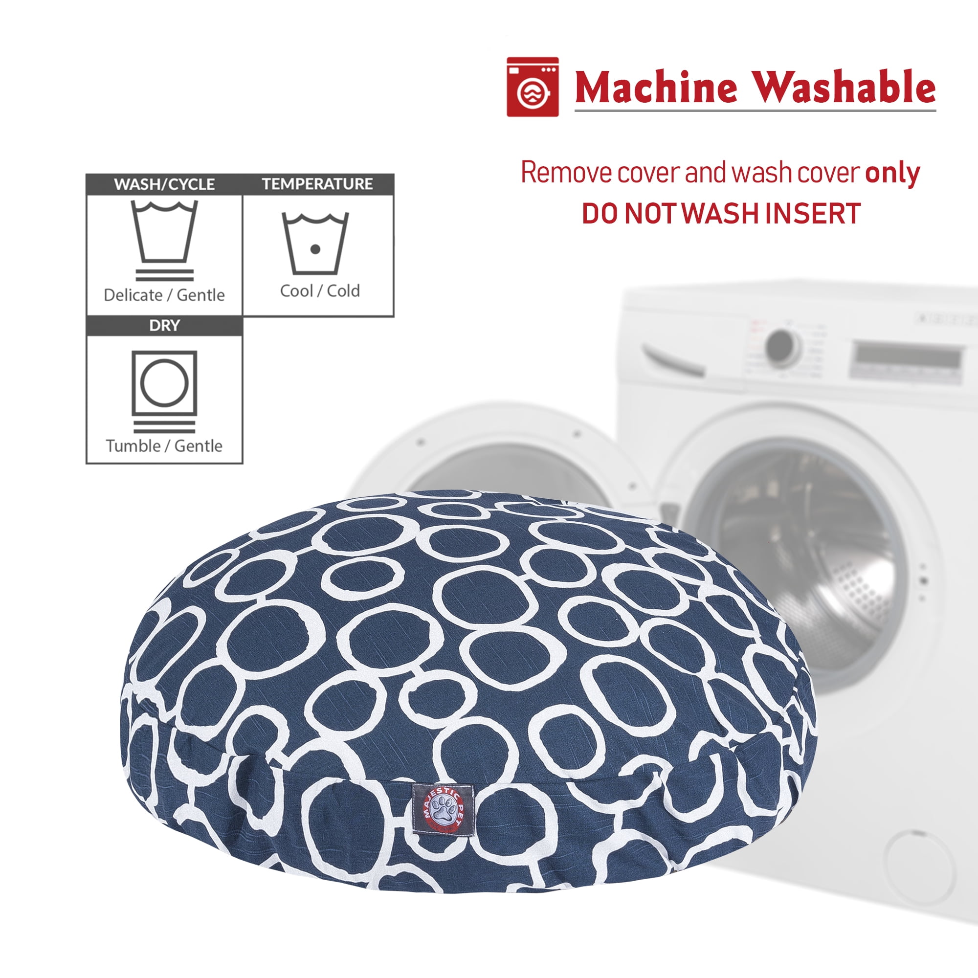 Majestic Pet Fusion Round Dog Bed Cotton Twill Removable Cover Navy Large 42 x 42 x 5