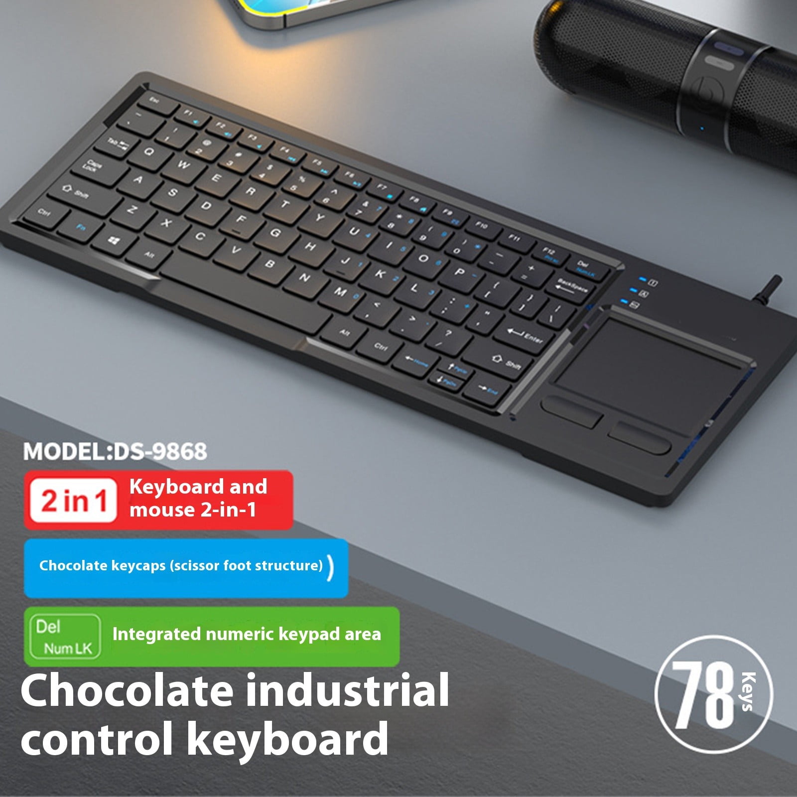 Ergonomic 78 Key USB Corded Keyboard Touch Keyboard Function Waterproof Connection For Industrial Control Typing