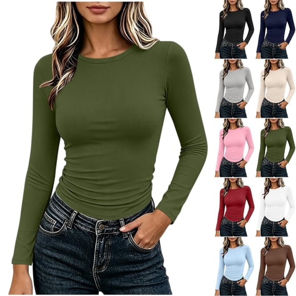 Tqcoqu Womens Long Sleeve Shirts Fitted Going Out Tops Basic Tee Casual Work Clothes Trendy Fall Outfits