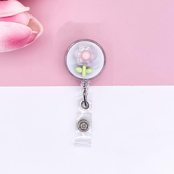 Cute Flower Retractable Badge Reel 3D Floral ID Badge Holder for Nurse Doctor Teacher Student 60cm Extendable Cord Name Tag Clip