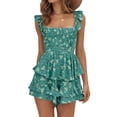 thumbnail image 2 of Summer Floral Print Women Sleeveless Square Neck Ruffle Shorts Jumpsuit, 2 of 4
