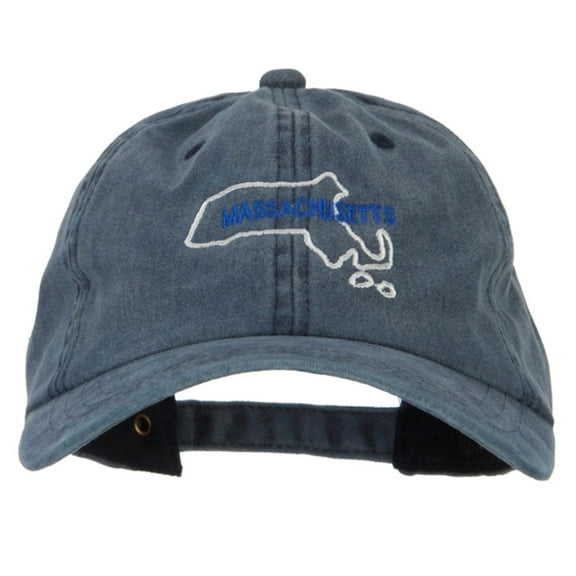 Massachusetts with Map Outline Embroidered Washed Cotton Twill Cap - Navy OSFM