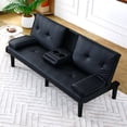 thumbnail image 2 of 67-inch PVC Multi-Functional Sofa Bed, Foldable 2-Seater with Cup Holder, Space-Saving Sleeper for Living Room, Guest Room, and Small Spaces, Black, 2 of 10