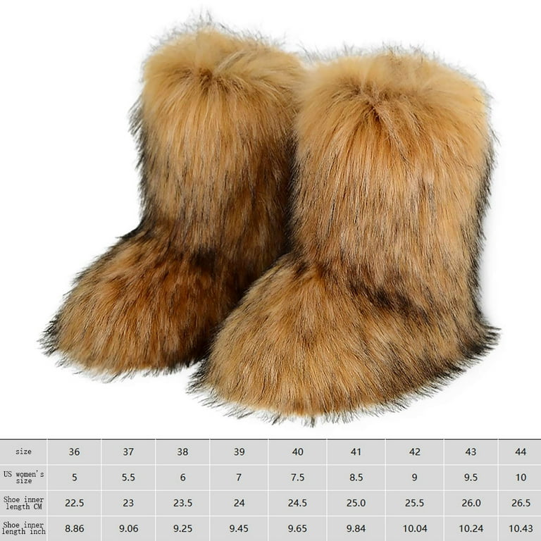Women Faux Fur Boots Fuzzy Fluffy Winter Boots Outdoor Flat Shoes