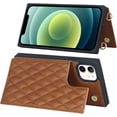 thumbnail image 5 of Crossbody Wallet Case for iPhone 12 Mini with Card Slot Holder,Magnetic Flip Folio Purse,PU Leather with Detachable Lanyard Strap Lattice Pattern Travel Case 5.4 Inch (Brown), 5 of 14