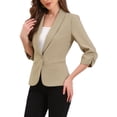 thumbnail image 4 of BLAZER CHIC INSPIRE con solapa para mujeres, mangas 3/4, bolsillo y botón único, traje de trabajo S color caqui, 4 of 6