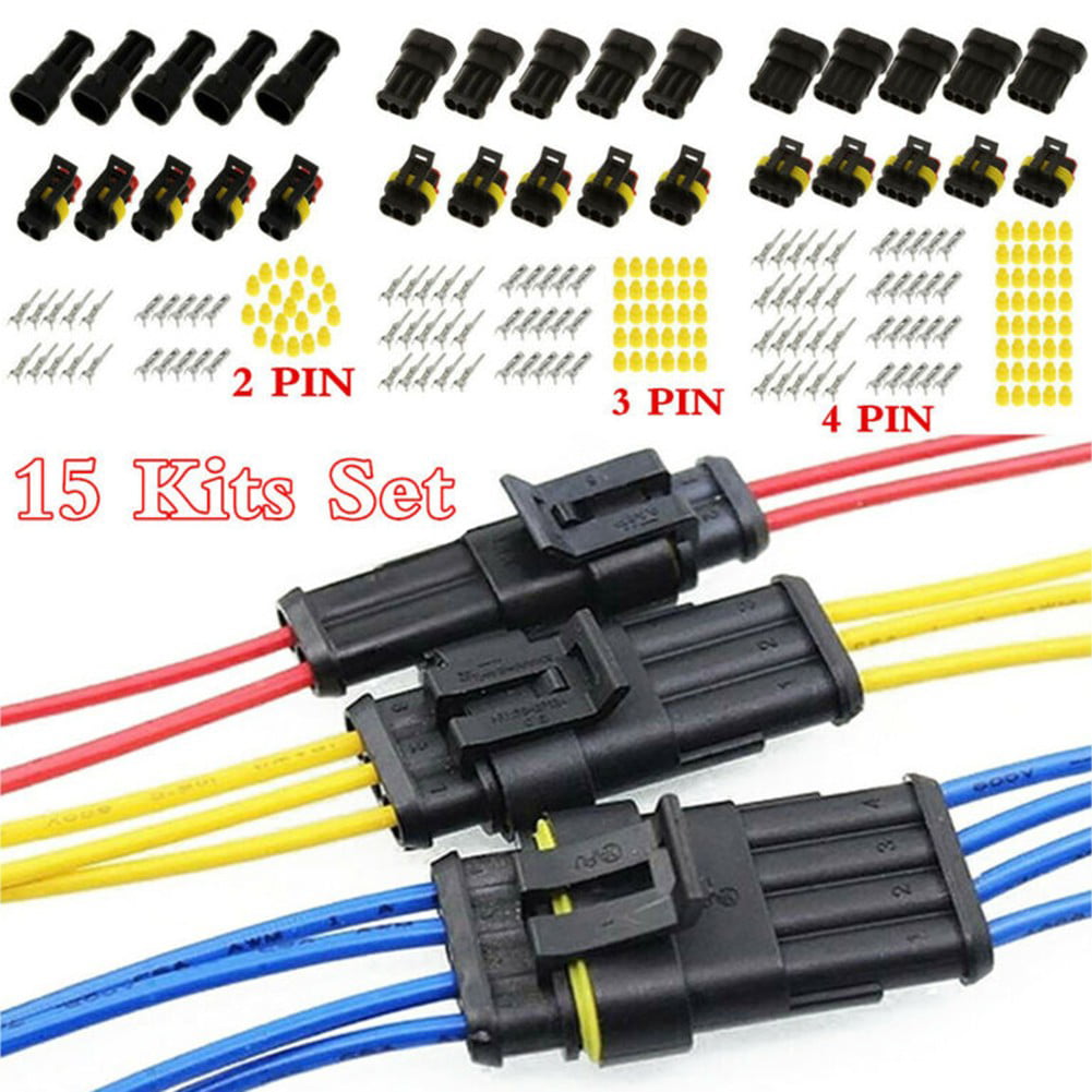 15Kits 2 3 4 Pins Way Sealed Waterproof Electrical Wire Connector Plug Terminals 