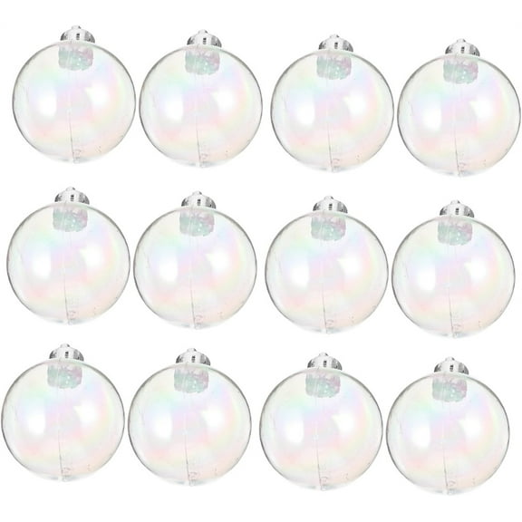 Triani 12Pcs 1.96 Inch Iridescent Ornaments Balls Plastic Clear Christmas Ornaments Balls Wedding Decorative Hanging Ornaments DIY Craft Party Decorations
