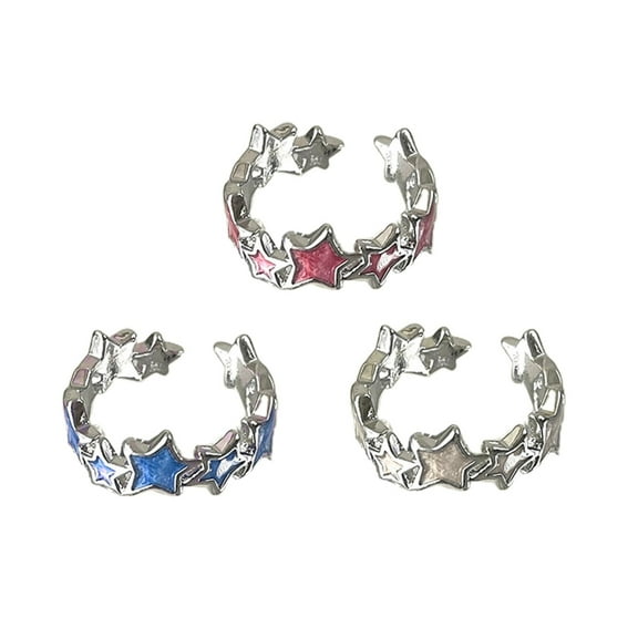 3Pcs Gothic Vintage Five pointed Star Rings Harajuku Y2k Accessory Dopamine Hip Hop Star Finger Rings Couple Jewelry