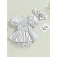 thumbnail image 2 of Coduop Infant Baby Girls Romper Set Floral Bodysuit Ruched Short Sleeve Jumpsuit,with Headband, 2 of 8