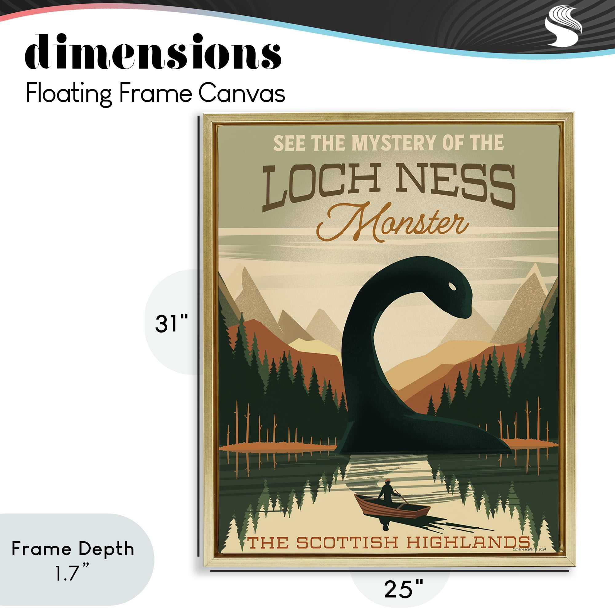 Stupell Industries Folklore Monster Tourism Gold Framed Floater Canvas Wall Art, design by Omar Escalante