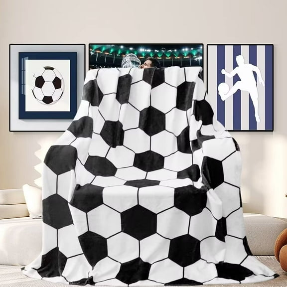 Soccer Blanket Soccer Gifts for Boys Girls Team Fleece Soccer Ball Blankets Throw for Couch Outdoor Sports Camping Living Soccer Bedding Bedroom Decor 60"x50"