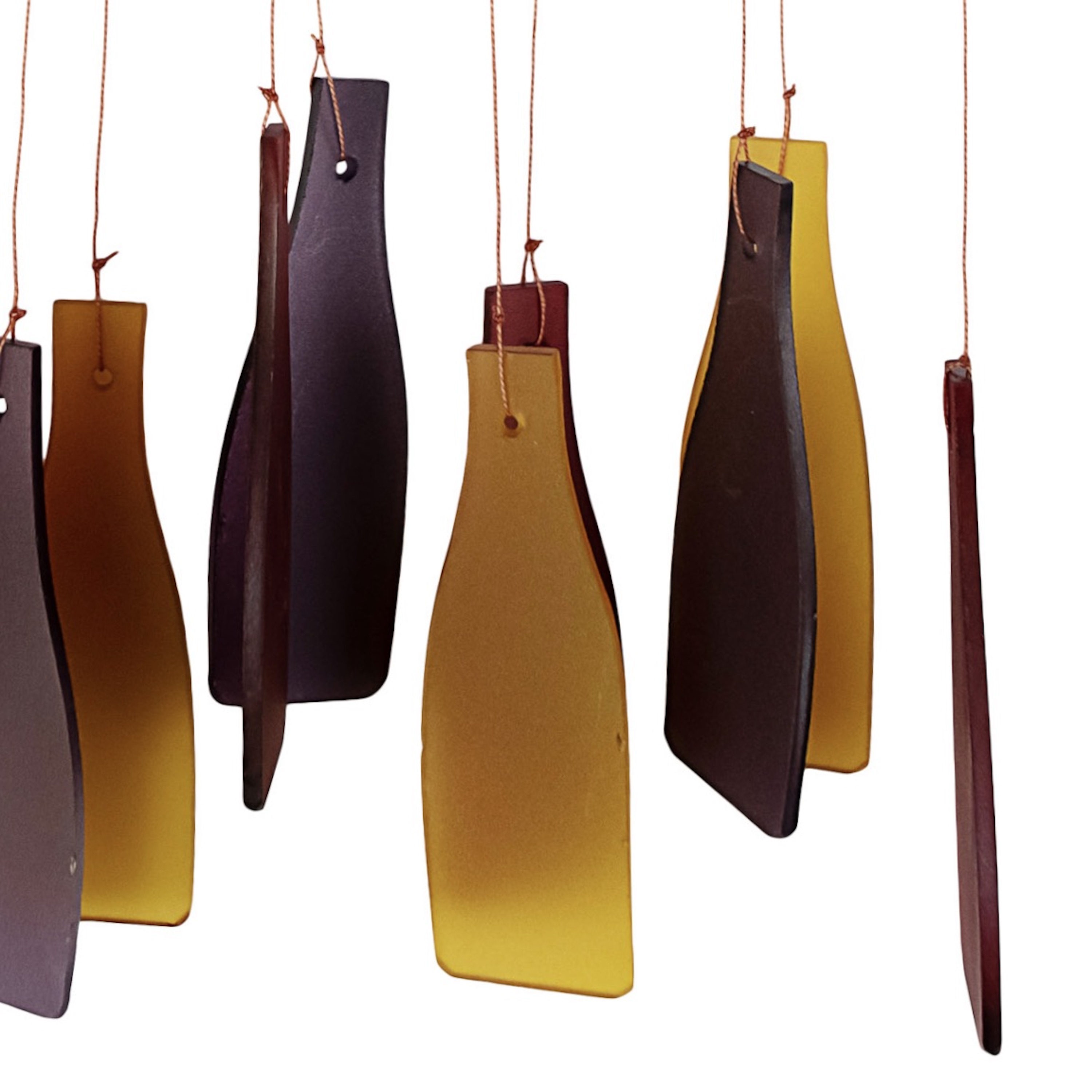 Blue Handworks Wind Chimes Wine Bottles Sandblasted Glass Wind Chime for Outdoor