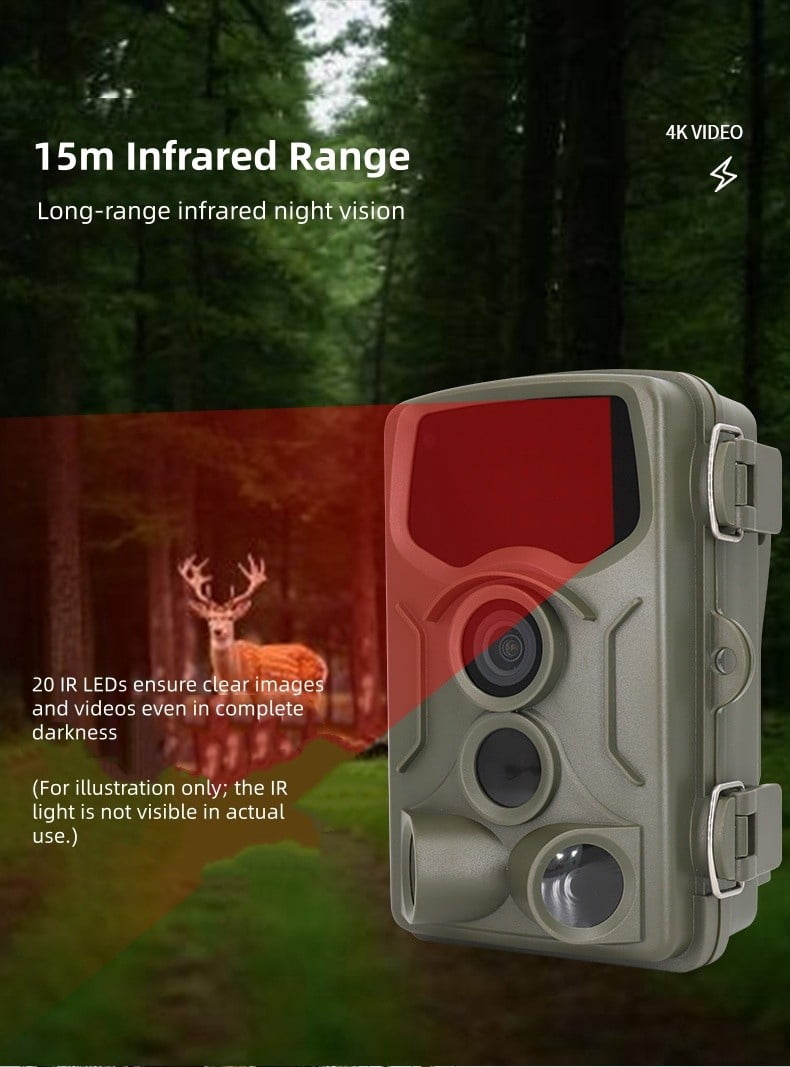Trail Camera with Infrared Night Vision, Motion Activated Game Camera with 4K Video, Fast Trigger & Wide Angle Lens, Wildlife Camera with IP66 Waterproof for Outdoor Use