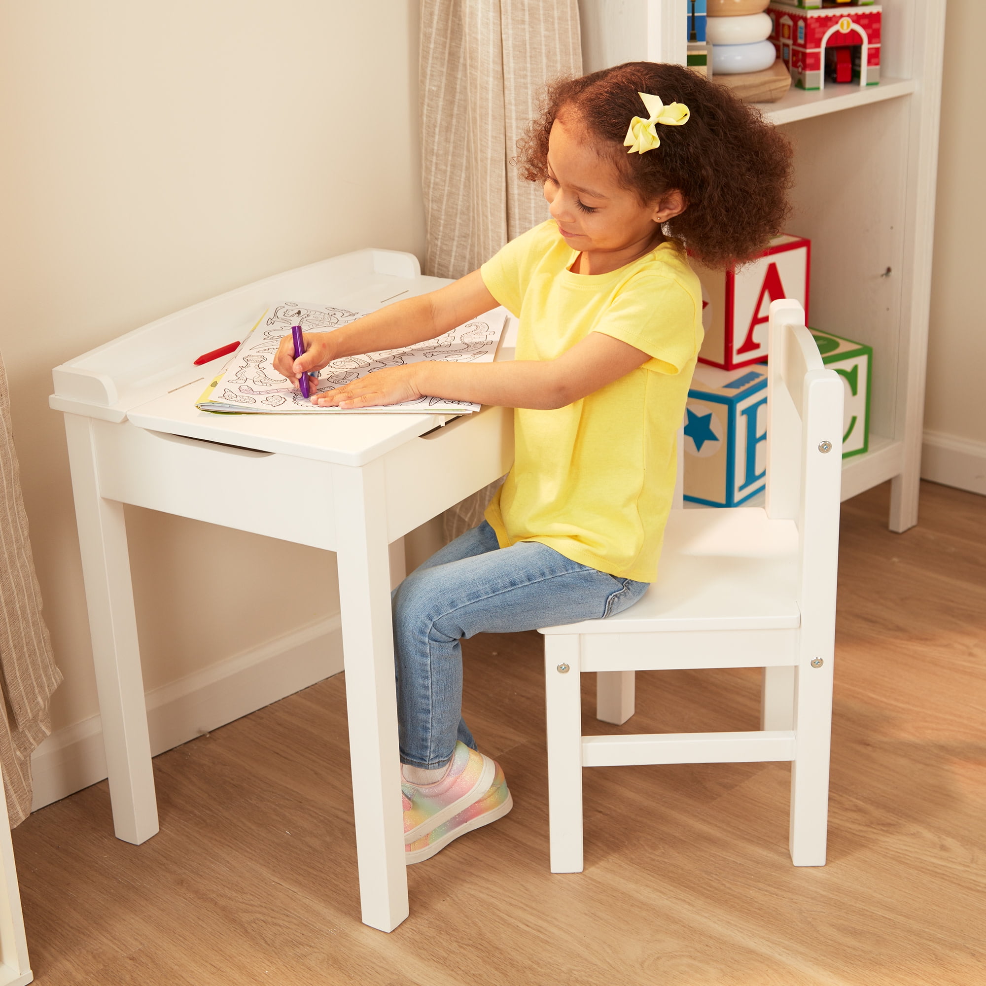 Melissa Doug Wooden Child s Lift Top Desk Chair White Walmart