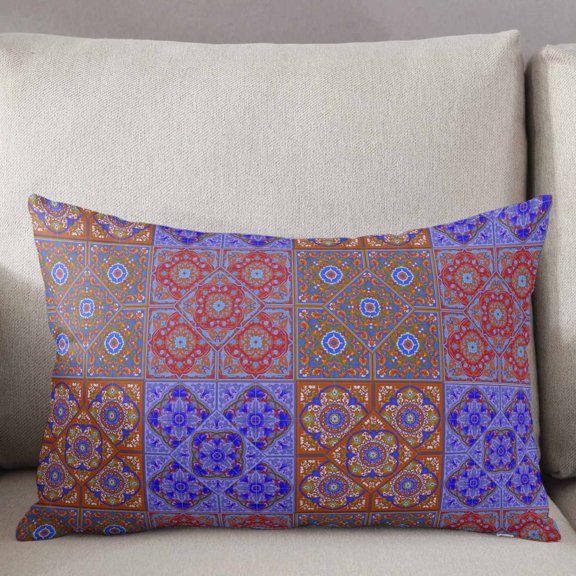Decorative Pillow Cover 16x24 Inch Retro Damask Pattern Lumbar Pillow Cover Bohemianred Purple Geometric Floral Soft Cushion Covers for Sofa Couch Bed, Living Room Home Decor