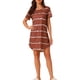 thumbnail image 1 of Camisón de noche para mujer INSPIRE CHIC, cuello redondo, mangas cortas, vestido de dormir a rayas, color burdeos, 1 of 6
