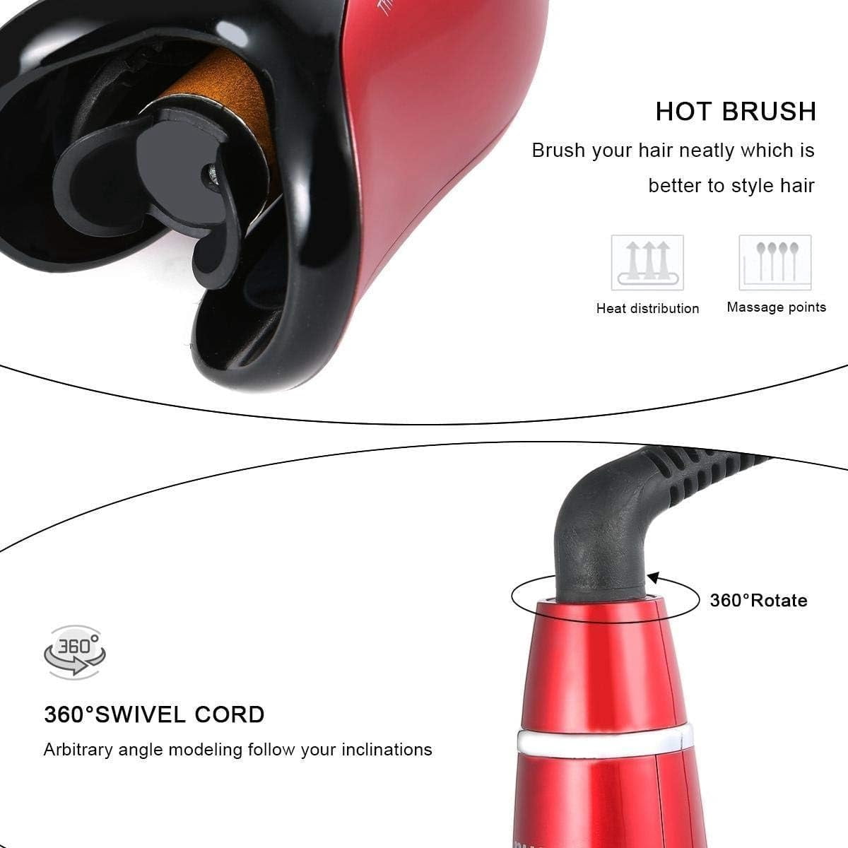 Multi-Function LCD Automatic Hair Curler Spin Curl 1 Inch Iron Curling Air Wand Styling Salon Tool Tourmaline Ceramic Heater (Red)